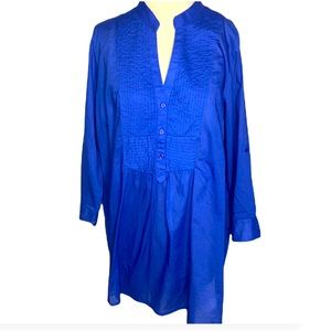 Magazine Blue Color Long Sleeves Tunic 2X